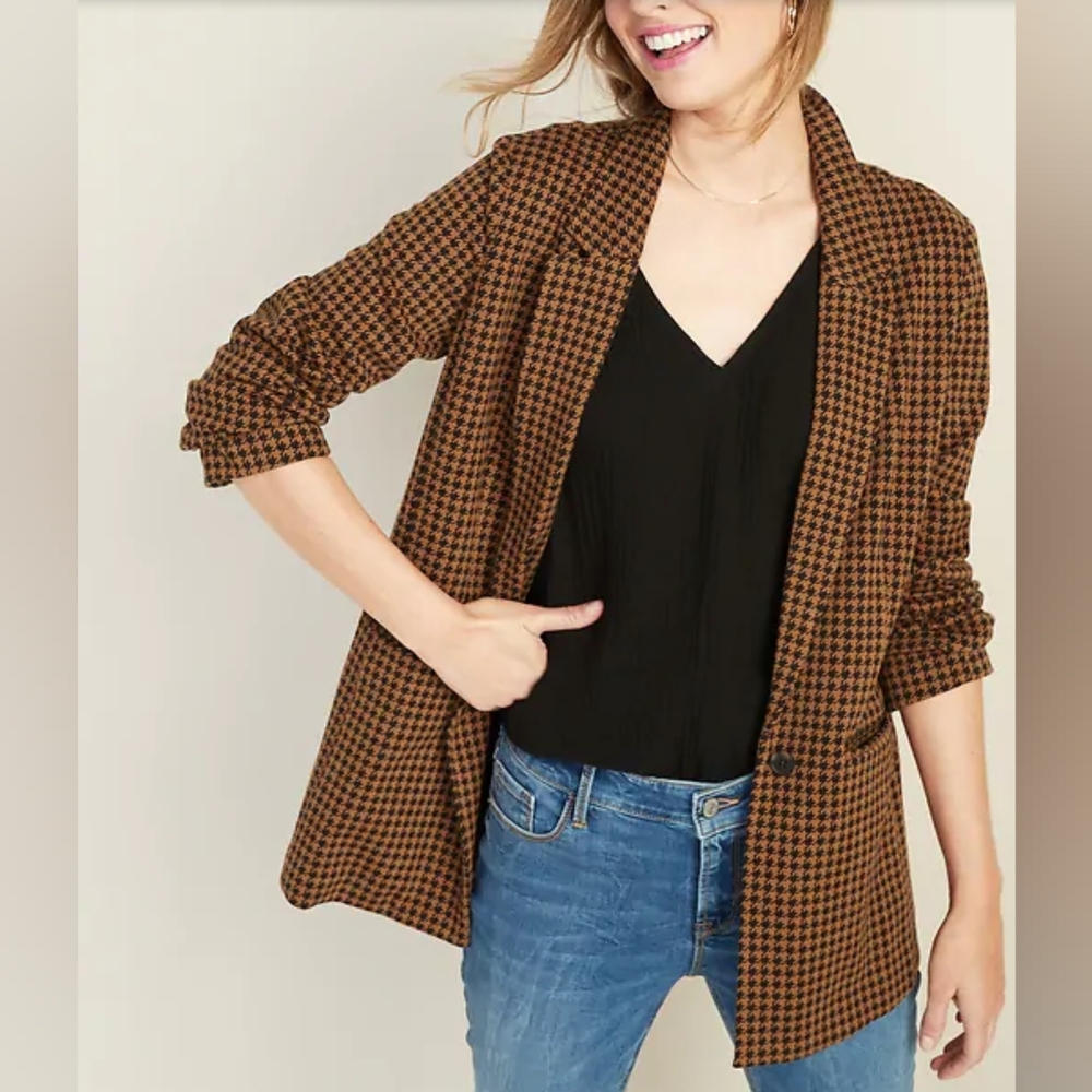 Houndstooth Jacquard Boyfriend Jacket | Old Navy (M)